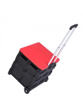 2 Wheels Rolling Utility Cart, Heavy Duty Light Weight 80LB Load Capacity Collapsible Handcart with Red Lid